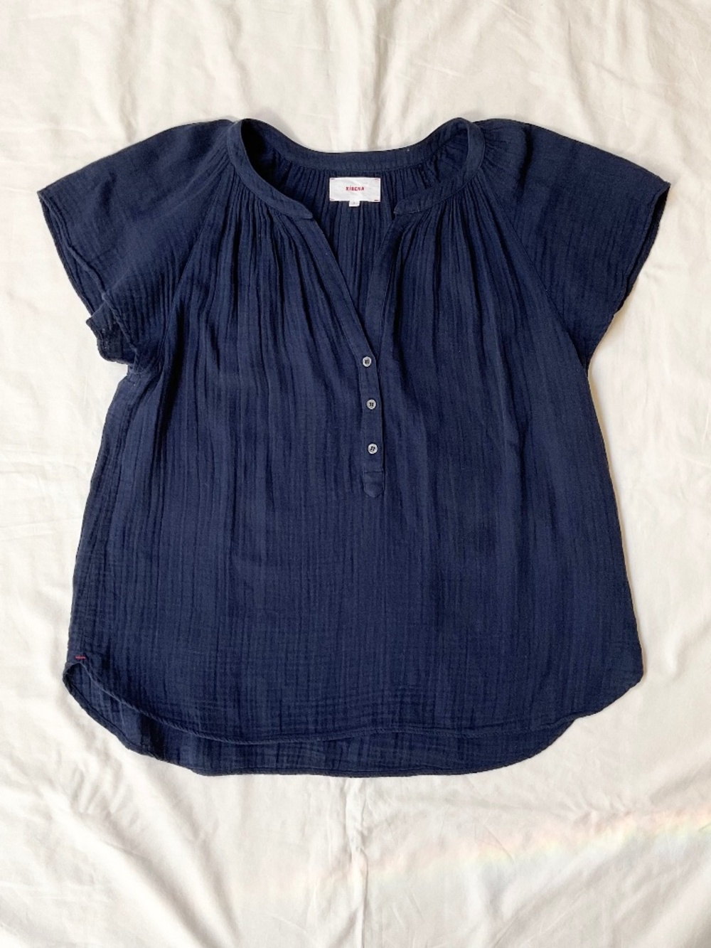 Xirena Navy Cotton Gauze Blouse Top